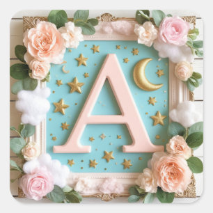 Sticker Carré 🌙 Conception de nurserie à monogramme de rêve 🌙
