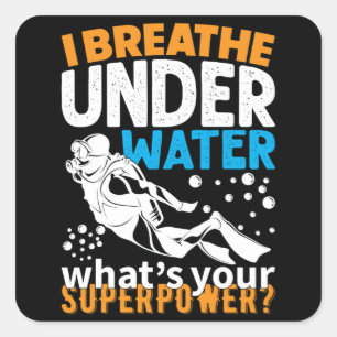 Sticker Carré Conception de plongée cool - Je respire sous l'eau