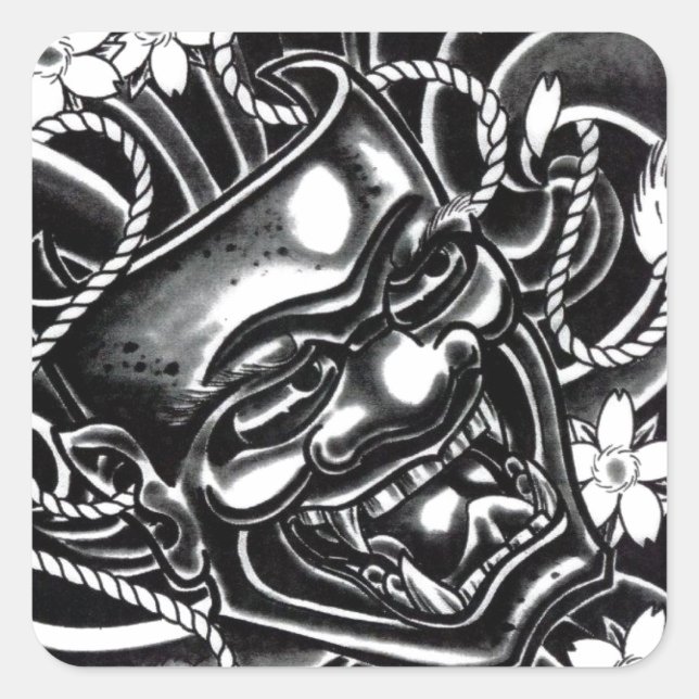 Sticker Carré Conception de tatouage Hannya Mask (Devant)
