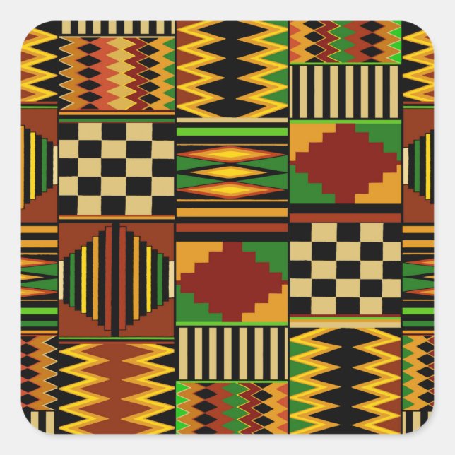 Sticker Carré Conception de tissu Royal Kente en Afrique (Devant)