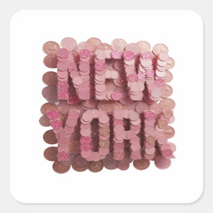 Sticker Carré Conception d'étiquette NEW YORK Rose Tendance