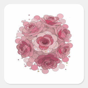 Sticker Carré Conception d'étiquette Rose Bulles Rose tendance