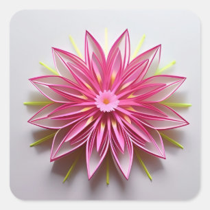 Sticker Carré Conception d'origami floral rose complexe