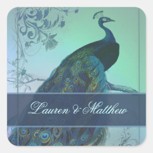 Sticker Carré Conception romantique vintage de paon