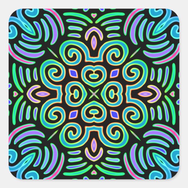Sticker Carré conception symétrique en couleurs cool (Devant)
