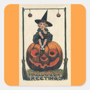 Sticker Carré Conceptions vintages de Halloween de sorcière