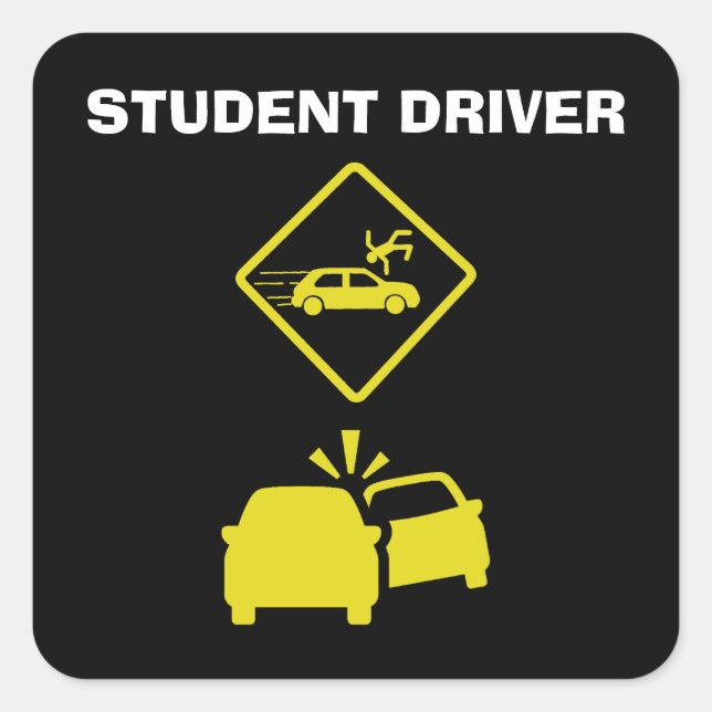 STICKER CARRÉ CONDUCTEUR ÉTUDIANT - JAUNE CRASH (Devant)
