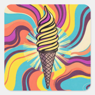 Sticker Carré Cône de glace Art Pop Psychédélique