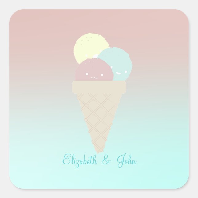 Sticker Carré Cones de crème glacée Cool adorable - Personnalisé (Devant)