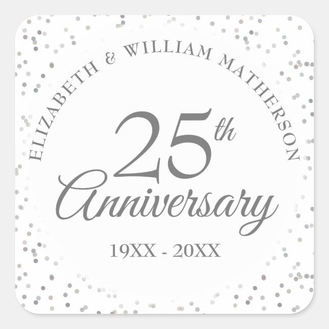 Sticker Carré Confetti 25e anniversaire de la poussière d'argent (Devant)