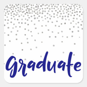 Sticker Carré Confetti d'argent sur blanc : Moderne "Graduation"