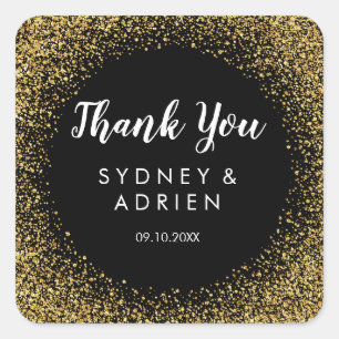 Sticker Carré Confetti d'or   Black Mariage Merci Favoriser