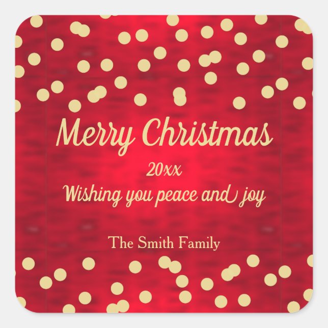 Sticker Carré Confetti d'or sur le Motif de Noël rouge (Devant)