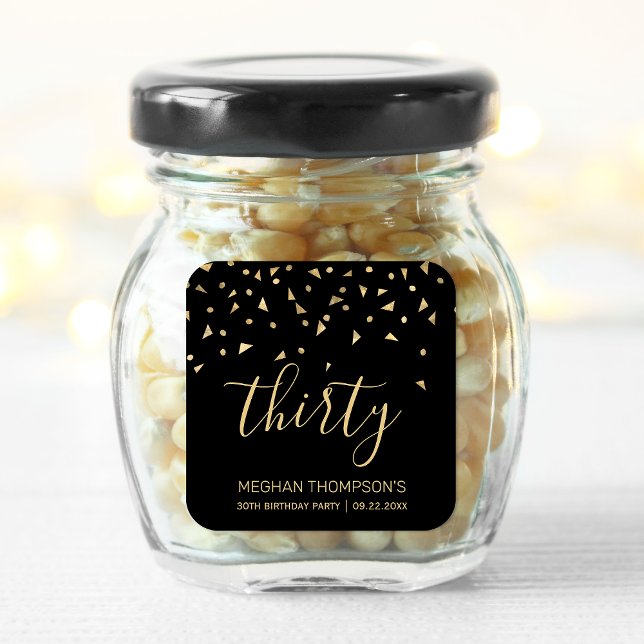 Sticker Carré Confetti Doré Moderne 30e Anniversaire (Créateur téléchargé)