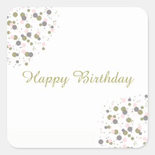 Sticker Carré Confetti Gold Blush Dot Joyeux anniversaire