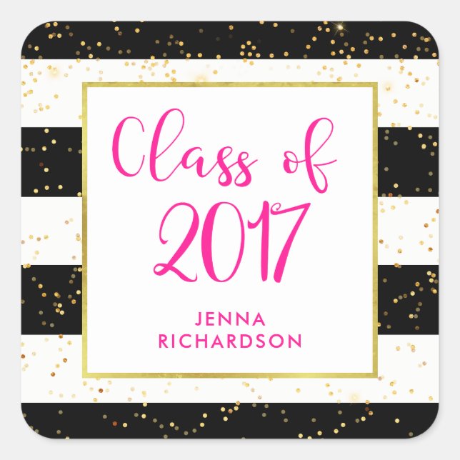 Sticker Carré Confetti moderne | Classe de 2017 Graduation Party (Devant)