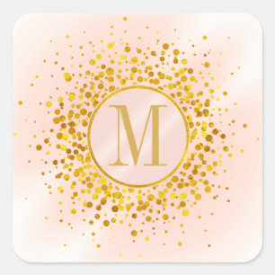 Sticker Carré Confetti Monogram Rose Gold Foil ID445