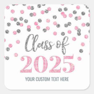 Sticker Carré Confettis Argent Rose Diplôme 2025