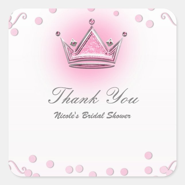 Sticker Carré Confettis pour fête avec couronne rose et argent (Devant)