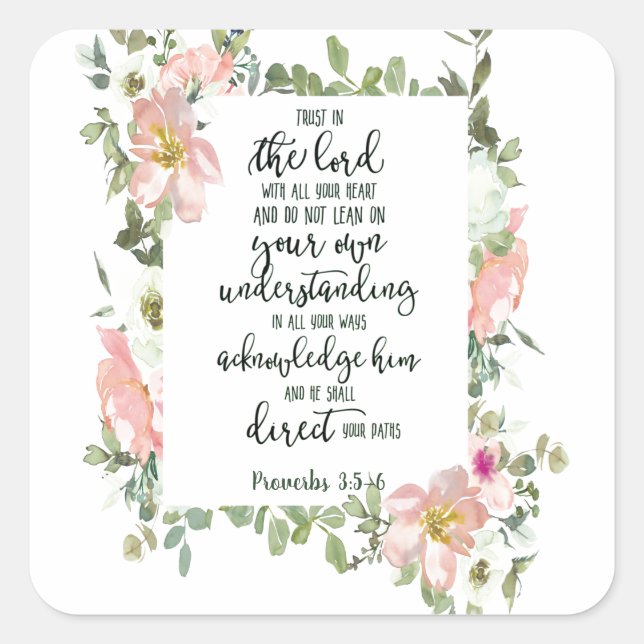 Sticker Carré Confiance dans le Seigneur floral (Devant)