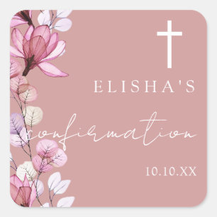 Sticker Carré Confirmation florale élégante et poussiéreuse Rose