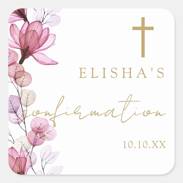 Sticker Carré Confirmation florale élégante et poussiéreuse Rose (Devant)