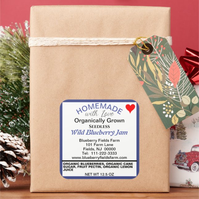 Sticker Carré Confiture de bleuets bio maison (vacances)