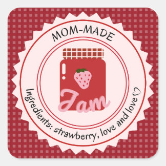 Sticker Carré Confiture de fraises faite par maman