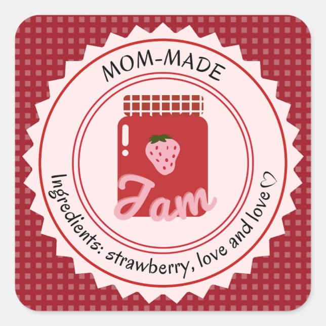 Sticker Carré Confiture de fraises faite par maman (Devant)