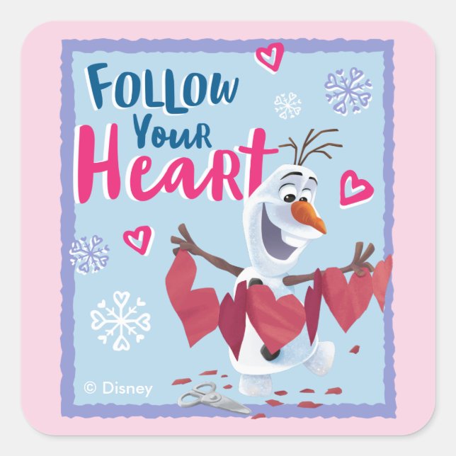 Sticker Carré Congelé - Olaf | Suivez votre coeur Valentine (Devant)