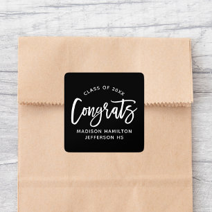 Sticker Carré Congrats Moderne Script Graduation Noire