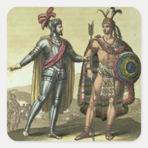Sticker Carré Conquistador avec un chef amérindien (couleur