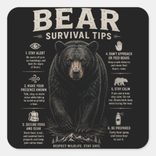 Sticker Carré Conseils de survie de l'ours noir vintage extérieu