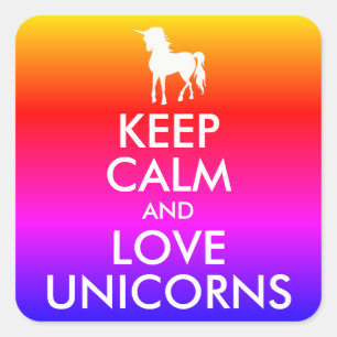 Sticker Carré Conserver calme et amour Unicornes Rainbow Ombre