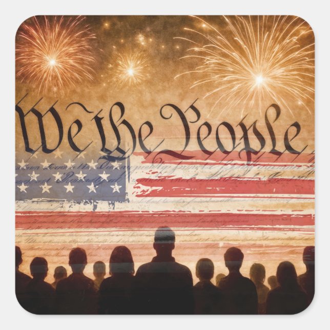 Sticker Carré Constitution des États-Unis avec feux d'artifice e (Devant)