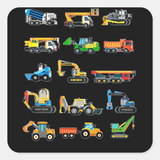 Sticker Carré Construction Excavateur Véhicules machines (Devant)