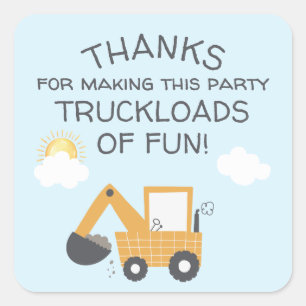 Sticker Carré Construction Petit Digger Anniversaire Merci