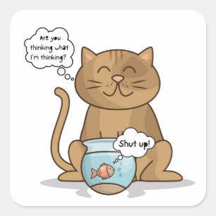Sticker Carré Conversation drôle de chat et de poisson