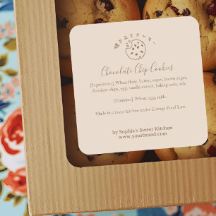 Sticker Carré Cookie aux pépites de chocolat beige minimaliste