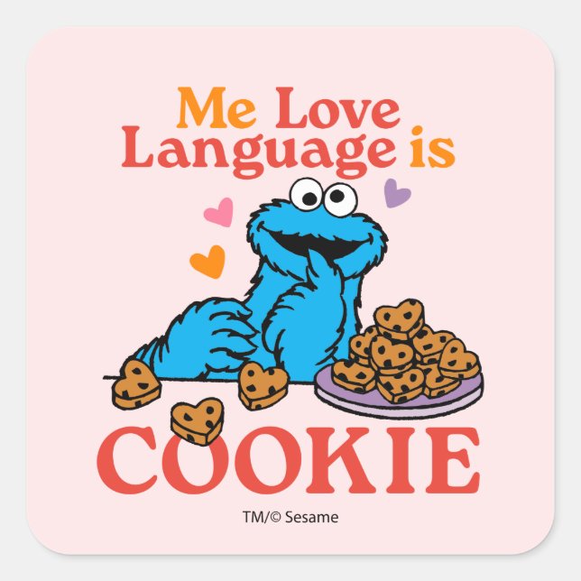 Sticker Carré Cookie Monster | Citation de la Saint Valentin (Devant)