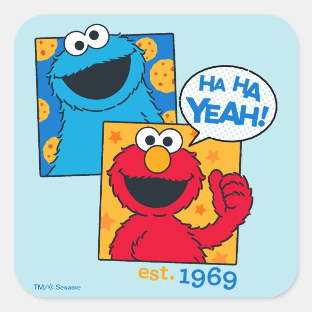 Sticker Carré Cookie Monster & Elmo | Ha Ha ouais (Devant)