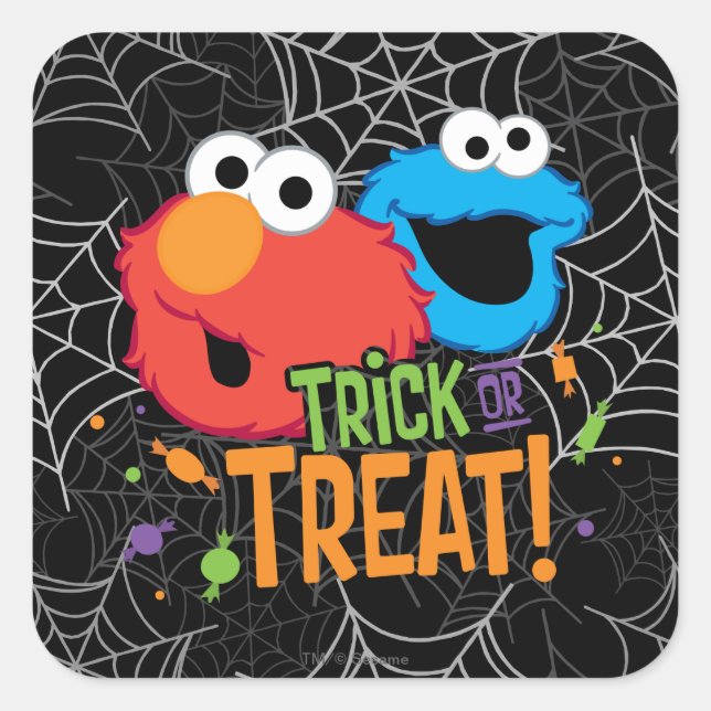 Sticker Carré Cookie Monster et Elmo - Tricoter ou traiter (Devant)