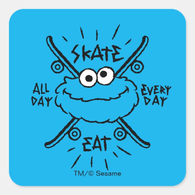 Sticker Carré Cookie Monster Skate Logo - Patinage, Manger, 24h/ (Devant)