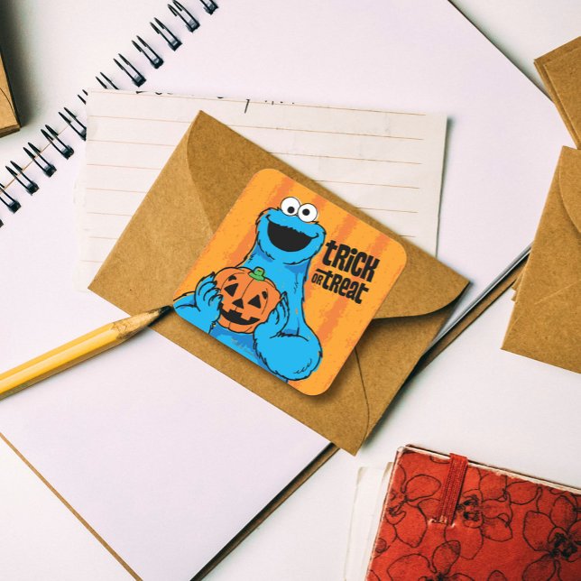 Sticker Carré Cookie Monster - Tricoter Ou Traiter (Sticker on envelope)