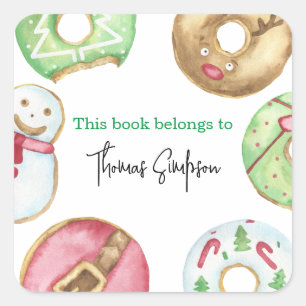 Sticker Carré Cookies beignets de Noël - baby shower plaque