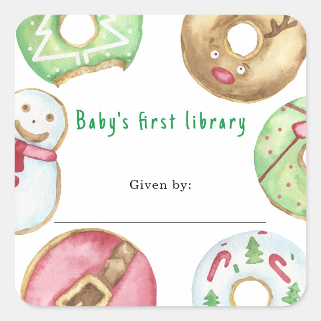 Sticker Carré Cookies beignets de Noël - Première bibliothèque d (Devant)