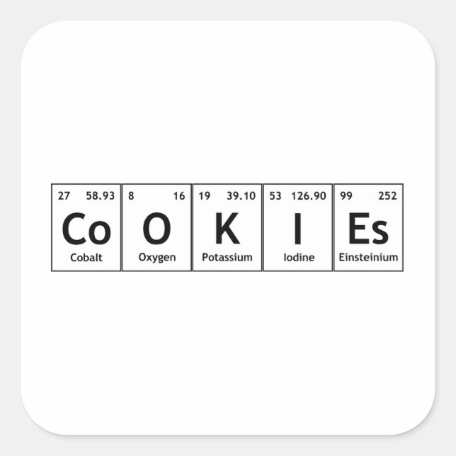 Sticker Carré CoOKIEs Chimie Tableau périodique Mots éléments (Devant)
