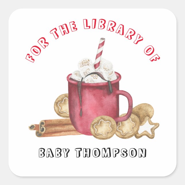 Sticker Carré Cookies de Noël et cacao POUR LA BIBLIOTHÈQUE DE (Devant)