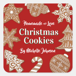 Sticker Carré Cookies de Noël faits maison rouges