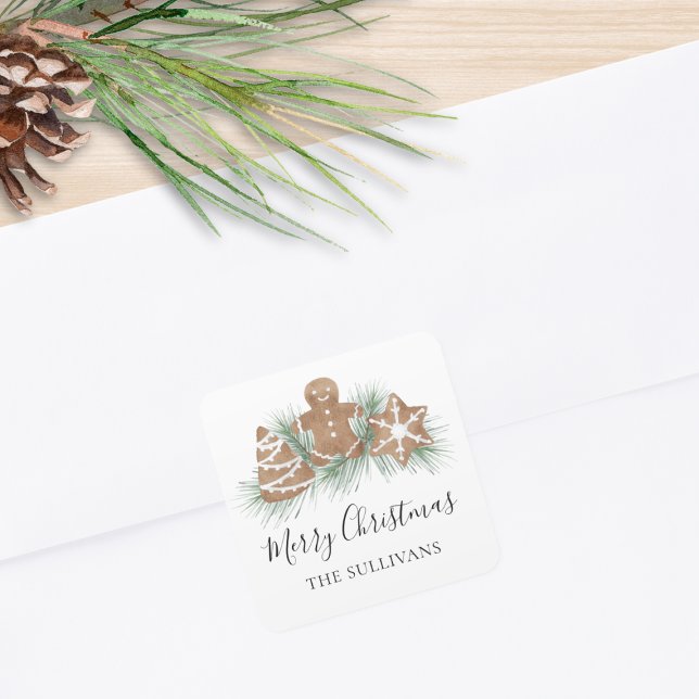 Sticker Carré Cookies de Noël Joyeux personnalisés (Créateur téléchargé)